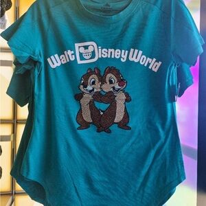 Disney parks NWT women’s sz 1X Teal Chip and Dale rhinestone tshirt